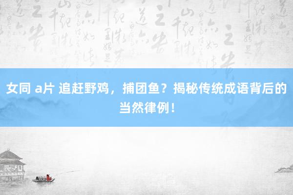 女同 a片 追赶野鸡，捕团鱼？揭秘传统成语背后的当然律例！