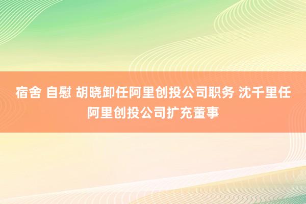 宿舍 自慰 胡晓卸任阿里创投公司职务 沈千里任阿里创投公司扩充董事