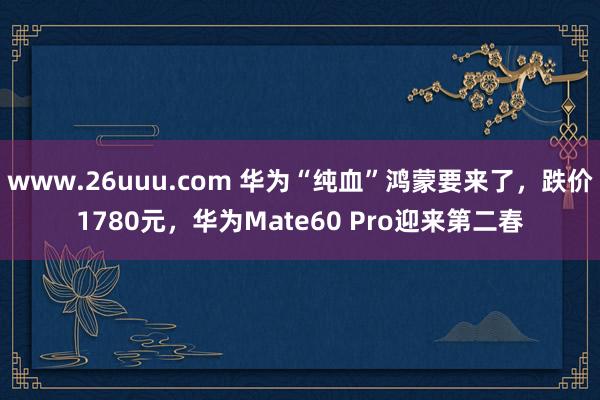 www.26uuu.com 华为“纯血”鸿蒙要来了，跌价1780元，华为Mate60 Pro迎来第二春