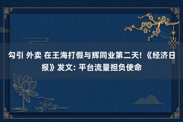 勾引 外卖 在王海打假与辉同业第二天! 《经济日报》发文: 平台流量担负使命