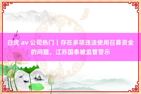 白虎 av 公司热门｜存在多项违法使用召募资金的问题，江苏国泰被监管警示