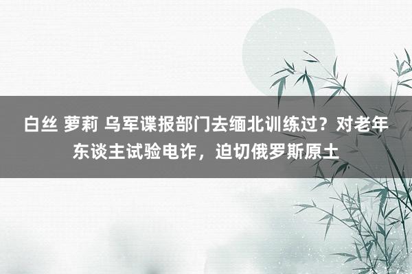 白丝 萝莉 乌军谍报部门去缅北训练过？对老年东谈主试验电诈，迫切俄罗斯原土