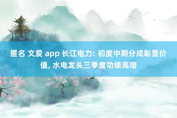 匿名 文爱 app 长江电力: 初度中期分成彰显价值， 水电龙头三季度功绩高增