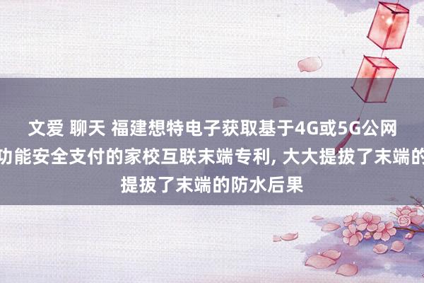 文爱 聊天 福建想特电子获取基于4G或5G公网具有定位功能安全支付的家校互联末端专利， 大大提拔了末端的防水后果